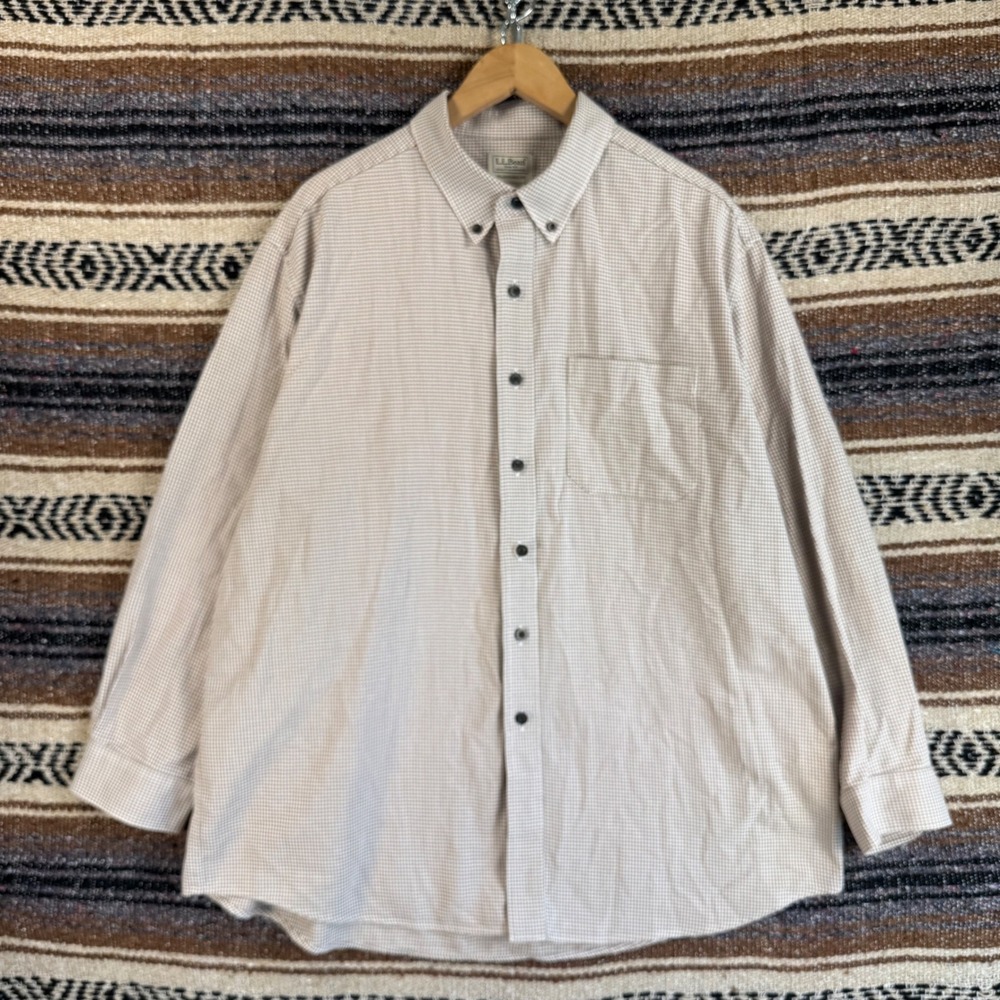 LL Bean Men XL Brown Houndstooth Cotton Button Down Shirt Traditional Fit 298276